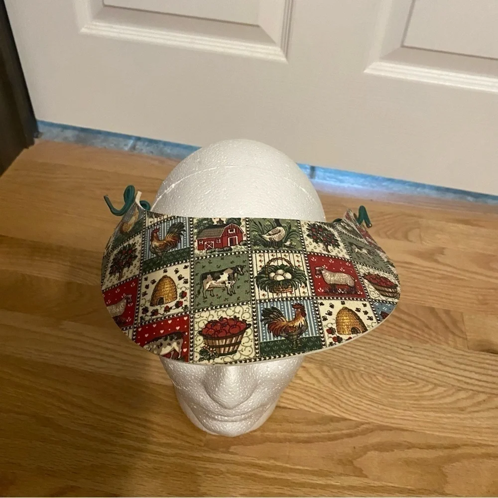 Vintage Chicken Gardening Visor Farming Honey Bee Cow Apples Sheep Barn - Picture 2 of 6
